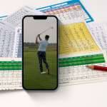Die unterhaltsamsten Golf-Spiele – Spaß auf dem virtuellen Green Smartphone mit Golfermotiv liegt auf einer Scorecard