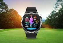 Testbericht: Kardena CARE Pro 4 Plus Gesundheitsuhr Großaufnahme der Gesundheitsuhr Kardena Care Pro 4 Plus auf einem Golfplatz